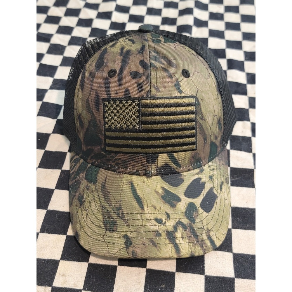 American Flag Green Camo snapback‎ mesh Trucker hat adjustable USA Pug Hunting